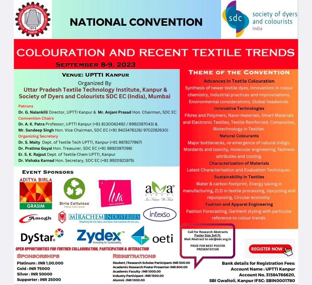 AneelMurarka's tweet photo. Hello Friends, Attending the #NationalConvention on #Colouration and #RecentTextileTrends organised by SDC at Kanpur today. #MirachemIndustriies is proud to be associated with the same.The convention is attended by industry’s top professionals
I'm highly privileged to be a Moderator for the Panel Discussion on the topic of "Functionalization of Clothing - New Horizons." This convention is expected to deliver captivating discussion, highlight industry challenges, and provide networking opportunities with the industry’s top leaders 🎤 🧵 🎨