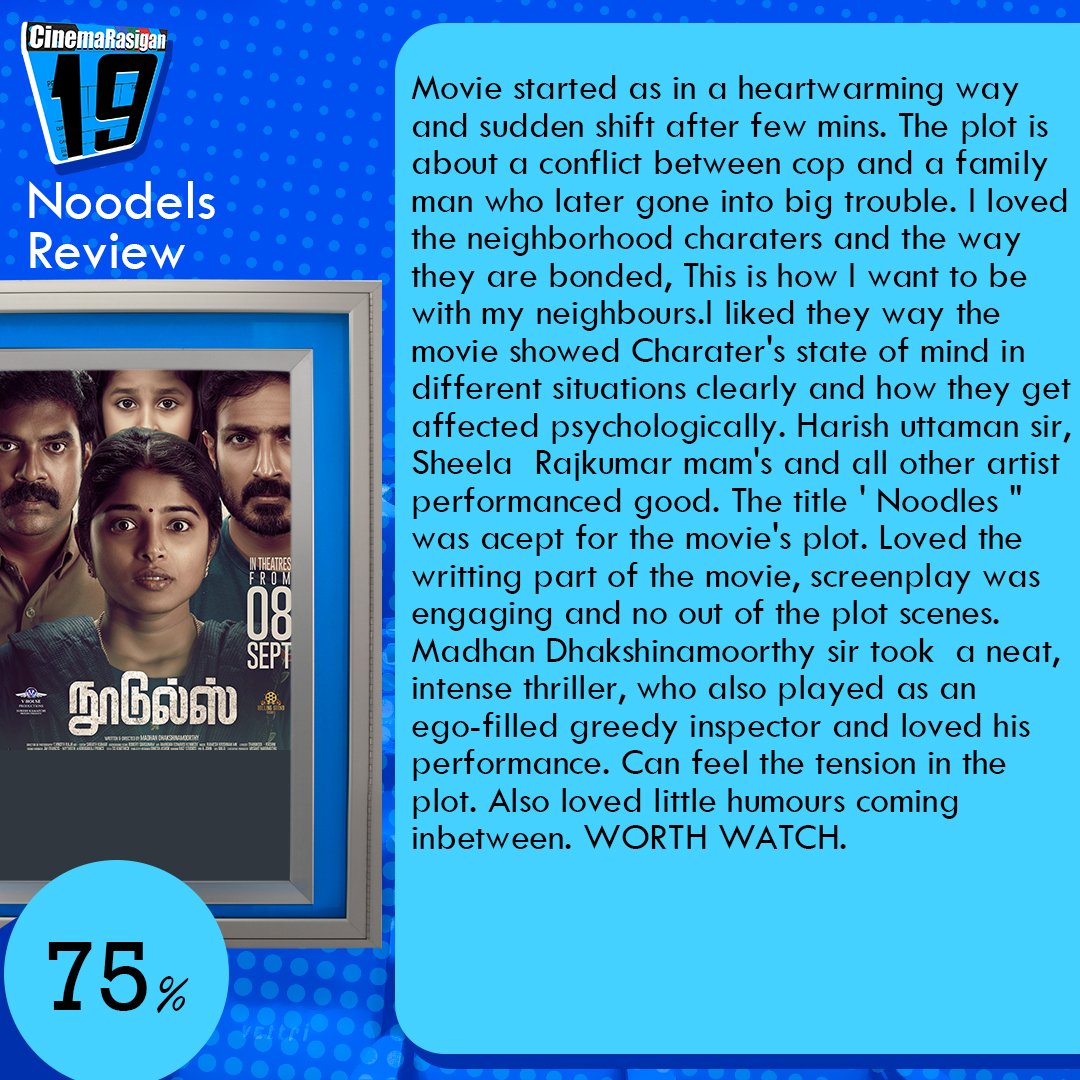 Saw #Noodles movie yesterday, a neat light-hearted thriller. Here is my review @aruvimadhan sir👏