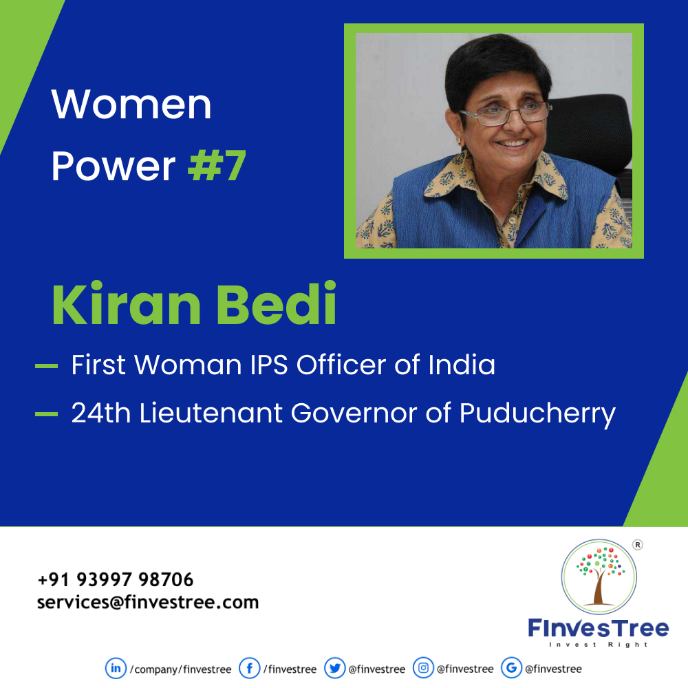finvestree's tweet photo. Woman Power - 7
Kiran Bedi
Kiran Bedi is a former tennis player who became the first woman in India to join the officer ranks of the Indian Police Service (IPS) in 1972 and was the 24th Lieutenant Governor of Puducherry.
#womanpower #indianwomen #indianpolice #finvestree https://t.co/1ePISy9QVK