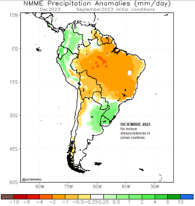 portalmeteo's tweet photo. #PRECIPITACIONES #LLUVIAS #ANOMALIAS mensuales previstas para #Octubre #Noviembre #Diciembre2023 y #Enero2024 según ensamble de 6 modelos de predicción climática del sistema de modelos multiples #NMME @NOAA @NOAAClimate @GabrielMeteo (en verde valores por encima de lo normal). https://t.co/4TJ7jKlBnp