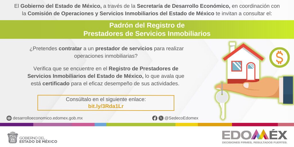 CampoEdomex's tweet photo. ¿Requieres contratar un prestador de servicios inmobiliarios? Verifica que se encuentre en el Registro de Prestadores de Servicios Inmobiliarios del #Edoméx, lo que avala que está certificado para desempeñar de manera eficaz su actividad. #DGComercio https://t.co/N3ZBM3wAvX https://t.co/hnoW8I5HW8