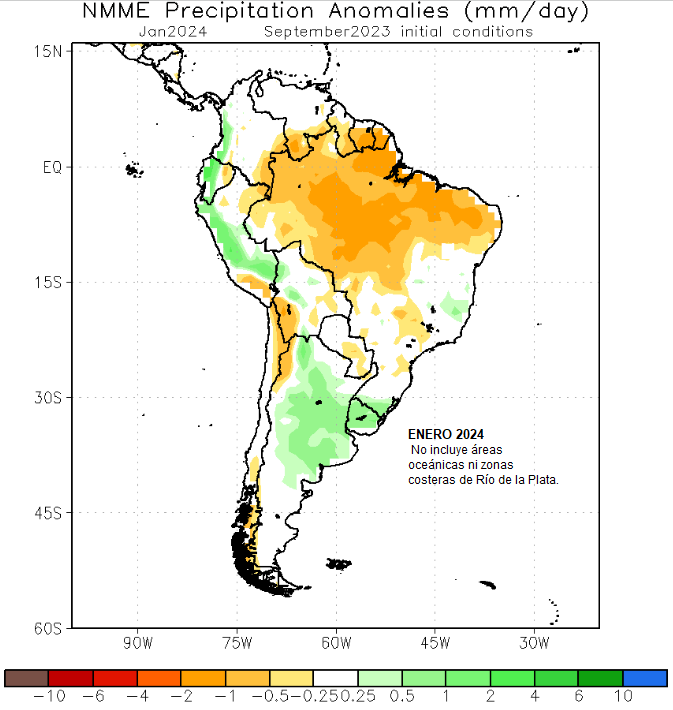 portalmeteo's tweet photo. #PRECIPITACIONES #LLUVIAS #ANOMALIAS mensuales previstas para #Octubre #Noviembre #Diciembre2023 y #Enero2024 según ensamble de 6 modelos de predicción climática del sistema de modelos multiples #NMME @NOAA @NOAAClimate @GabrielMeteo (en verde valores por encima de lo normal). https://t.co/4TJ7jKlBnp