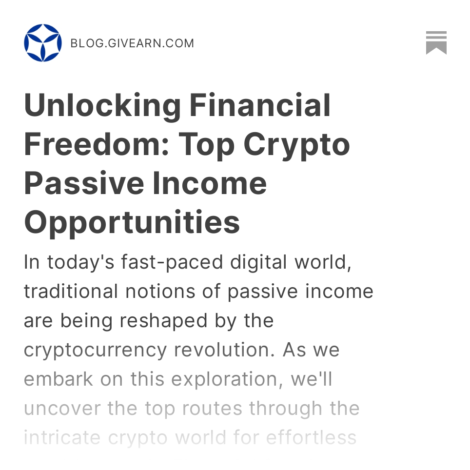 Givearn_'s tweet photo. Dive into the world of crypto passive income with #Givearn's latest insights! From staking to #DeFi, uncover top avenues for financial growth📈 #CryptoEasy

👉 https://t.co/I5WznLsYpN https://t.co/fzwfuS3oEQ