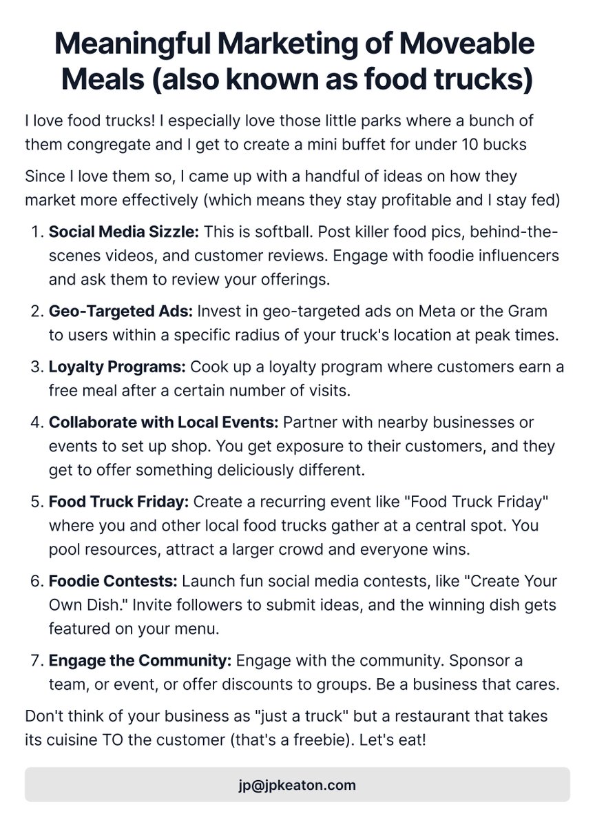 Meaningful Marketing of Moveable Meals (also known as food trucks)

#localmarketing #foodtruck