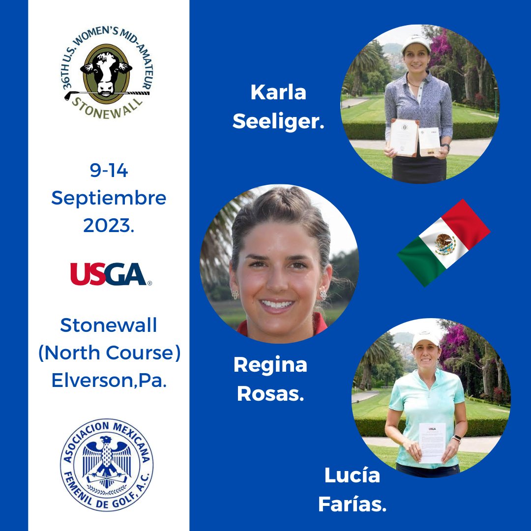 AMFGOLF's tweet image. Mucha suerte Lucía Farías, Regina Rosas y Karla Seeliger en el Torneo U.S. Women´s Mid-Amateur Championship. Disfrútenlo mucho!!!!!!!! 
championships.usga.org/uswomensmidama…
#golf #golffemenilamfg #somosgolf #orgullomexicano⛳️🏌️‍♀️🇲🇽
📷econe.mkt