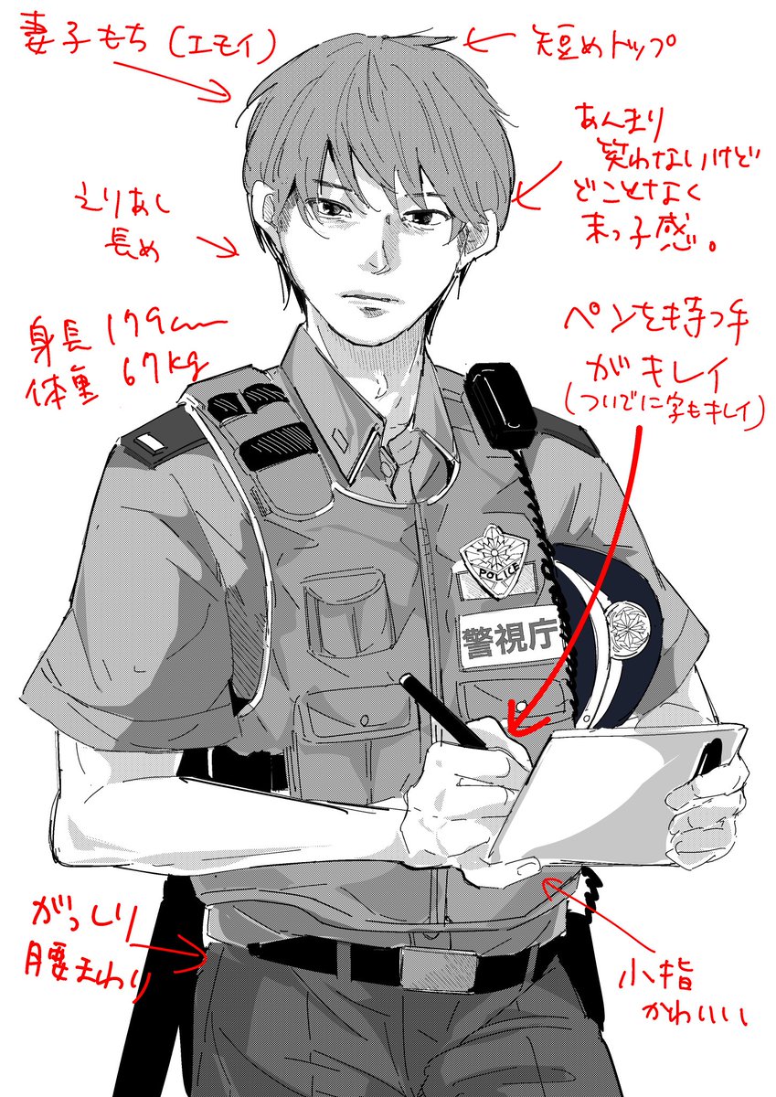 警察官は昔ラクガキで描いたんだけど、今の絵柄でちゃんとしっかり細部かき込んでポーズつけて色塗って描きたい https://t.co/rcdqA3UuUk 