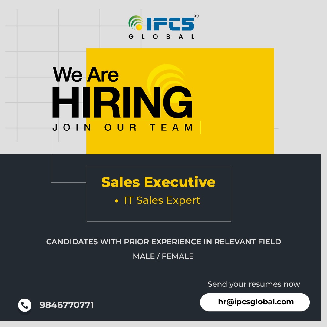 We are HIRING!...
We are looking for passionate individuals to join our dynamic team
as SALES EXECUTIVE
Interested candidates can share their CV to
📩hr@ipcsglobal.com
📞9846770771
.
#careergrowth #hiring #hiringnow #interview #jobs #jobseekers #jobsearch #immediatehiring