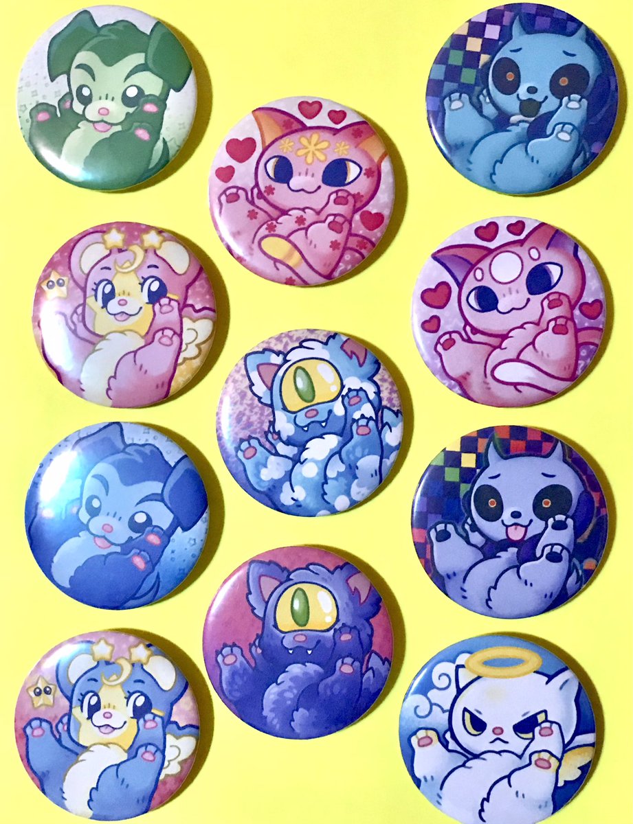 Come say hi at Cutiefest! 9/10
Each hat shown here is hand made and they are very limited. First come, first serve.
Also here’s each kind of button that will also be available :3
