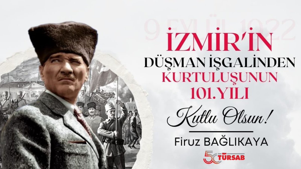 İzmir’in düşman işgalinden kurtuluşunun 101. yıl dönümünü kutluyor, bu vesileyle ülkemizin kurtuluşu yolunda canlarını feda eden başta Ulu Önder Mustafa Kemal Atatürk olmak üzere tüm şehitlerimizi rahmet ve saygıyla anıyorum.

Firuz B. Bağlıkaya
TÜRSAB Yönetim Kurulu Başkanı