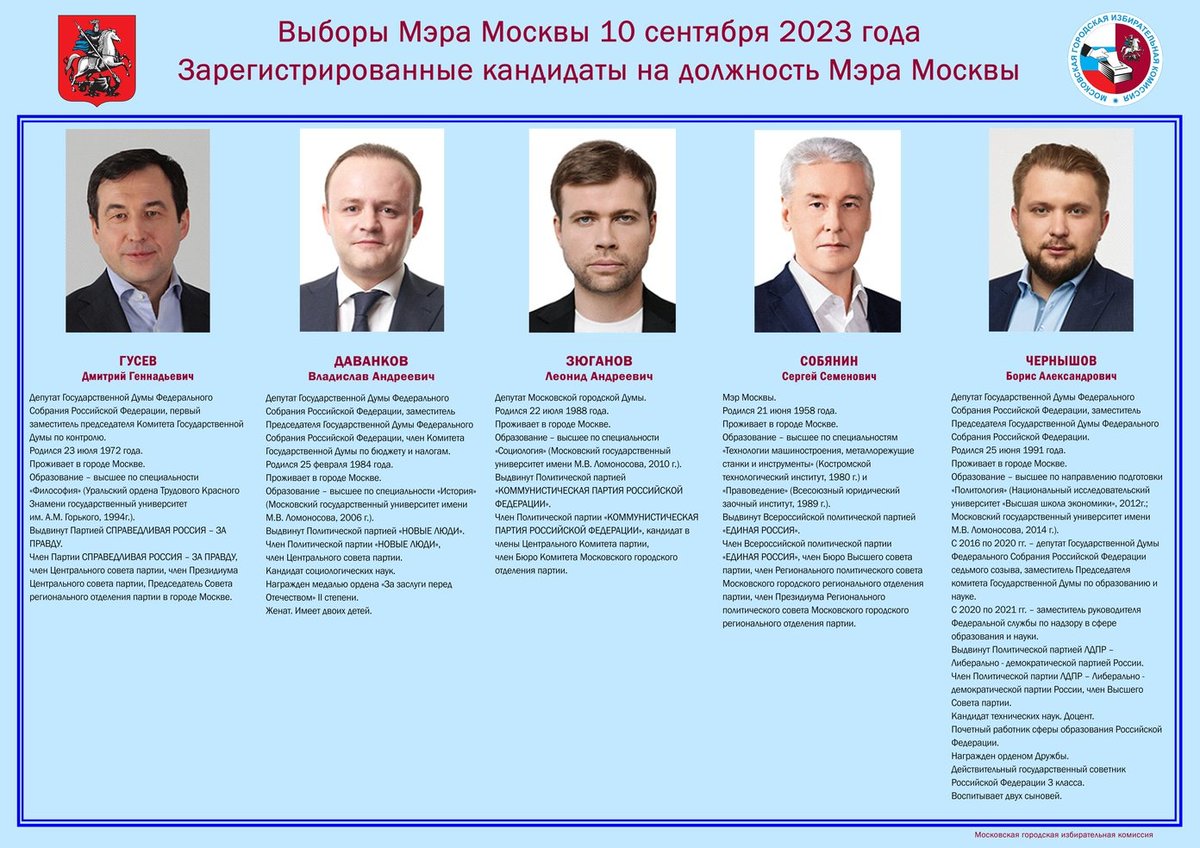 С 8 по 10 сентября проходят выборы мэра Москвы. Глосование остаётся одной из немногих форм выражения мнения. Приходите и голосуйте. 
В этот раз голосование вопрос каждого и его совести -- нового мэра оно не принесет, но покажет сколько людей не согласны.