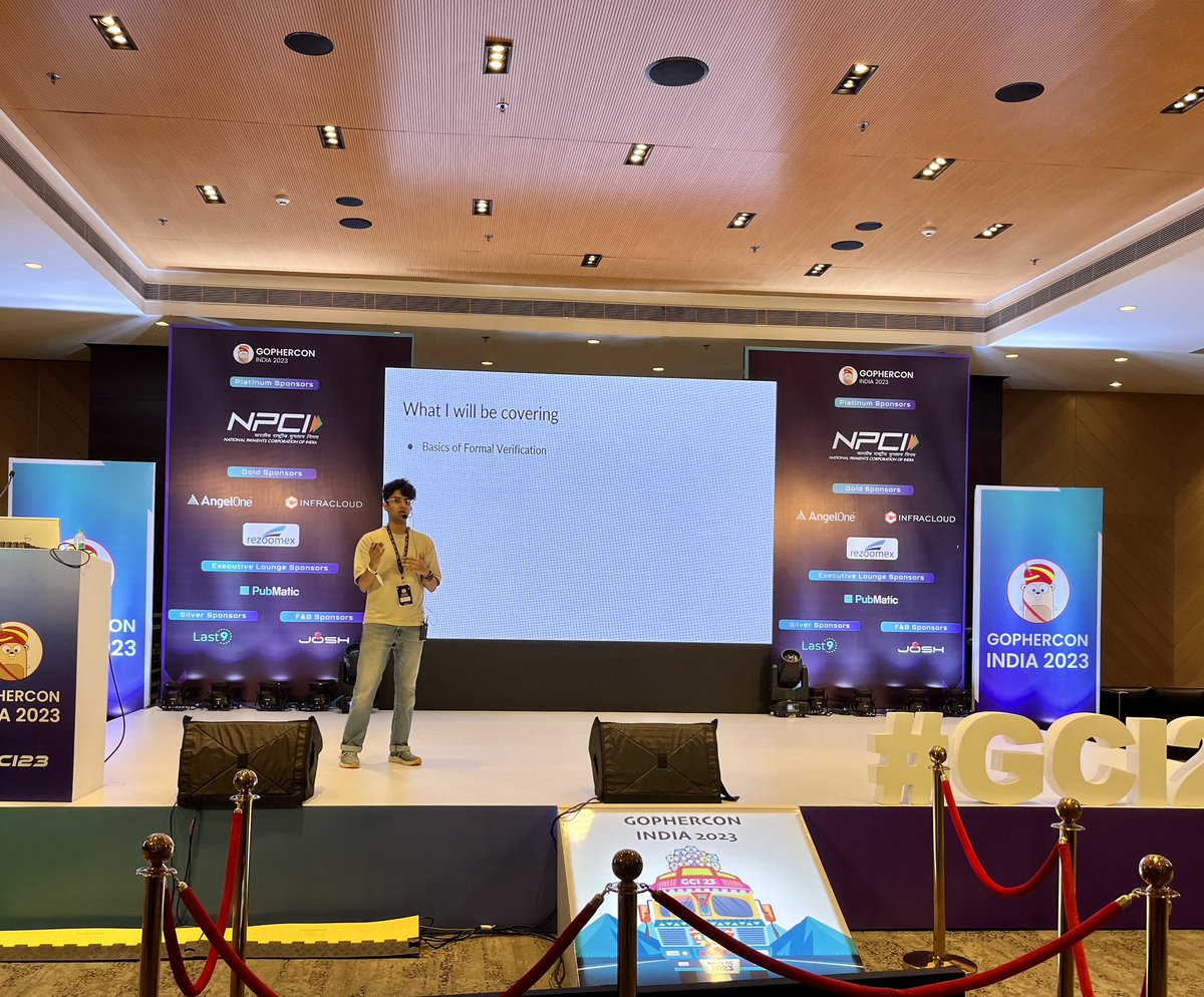 GopherConIndia's tweet image. Here&apos;s Raghav Roy captivating the audience at GopherCon India with his enlightening talk on &apos;Hardening Go Currency: Using Formal Methods to Verify Correctness.&apos;

#GopherconIndia2023 #GCI23 #Gopherconindia #Gofriends #gophercon #Gophers #Golang #Godevelopers