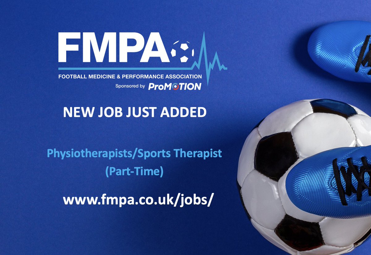 FMPA RECRUITMENT:  New job added 

Fabulous opportunity to gain experience at a Premier League Club!

⚽ Physiotherapists/Sports Therapists 

🕐 Part-Time

🏫 Regular in-house CPD 

#workinfootball #physiotherapyjobs #sportstherapyjobs

➡️ fmpa.co.uk/jobs/part-time…