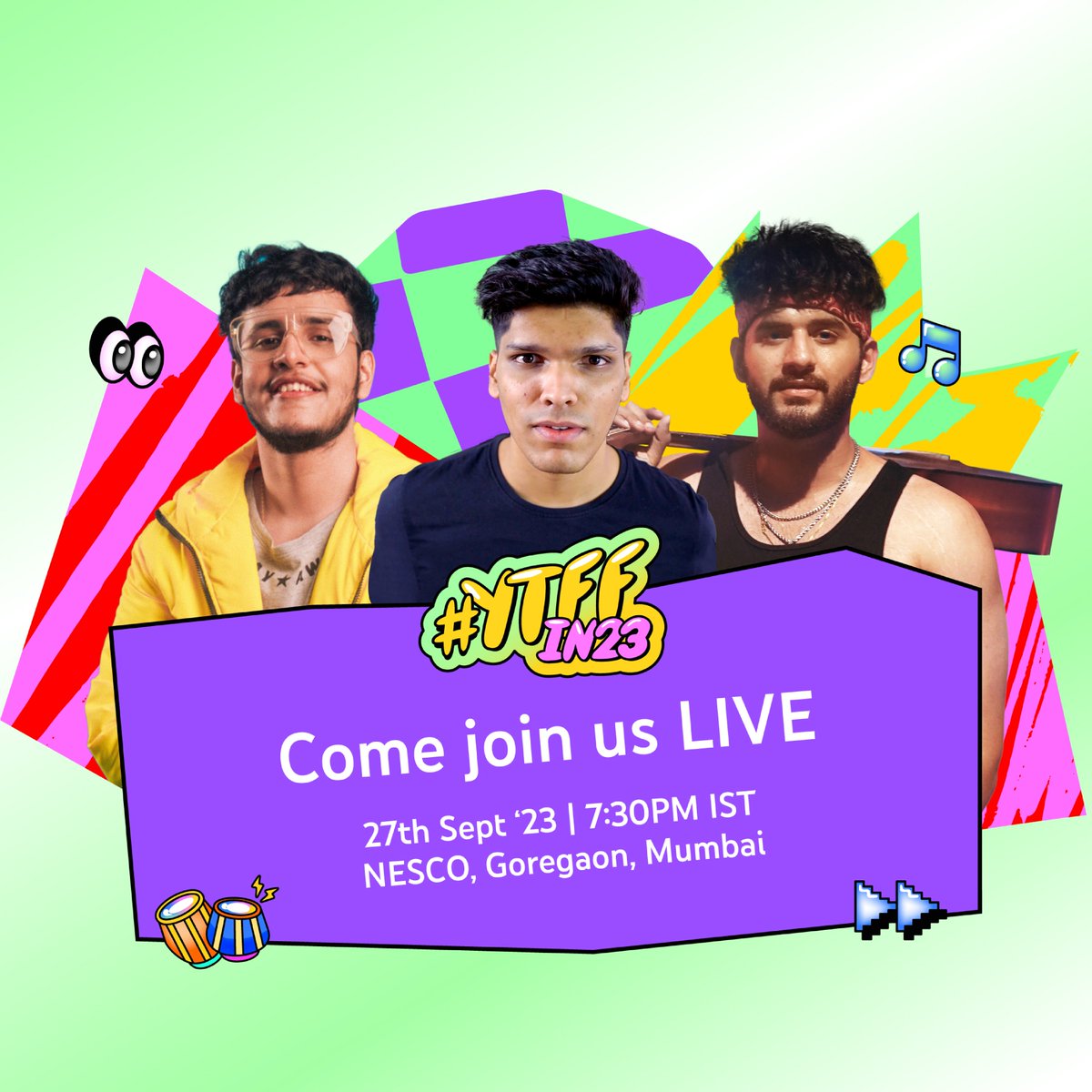 YouTubeIndia's tweet photo. bol nice, we have a✨surprise✨    

@TriggeredInsaan ft. @AbhishekMalhan4 and @mythpat are coming to perform live on-stage at #YTFFIN23 🥳 https://t.co/494K4M8YwD
