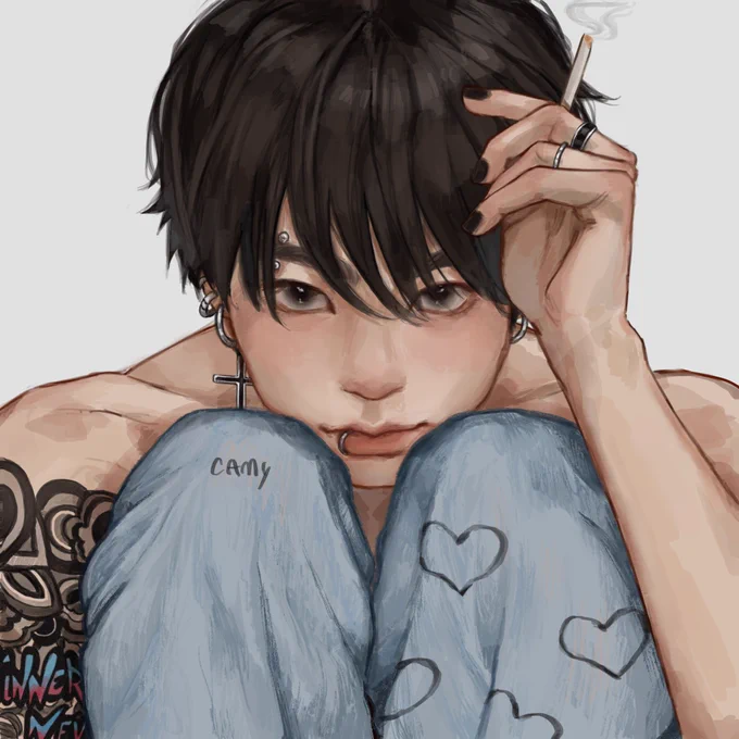 You know how many comments I received on this art telling me I'm disrespecting jk for drawing him with a cigarette, that I'm disgusting and not worth to be an army well jokes on you 