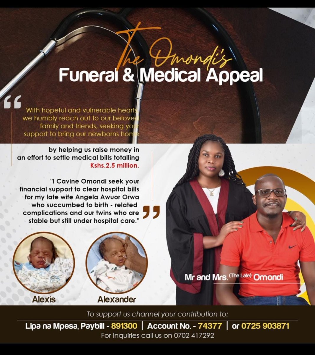cbs_ke's tweet photo. When the heart is grieving, it can help to remember that sorrow doesn't last forever. Love does.

Friends let's join hands together for Calvince as he mourns his dear wife who succumbed to birth-related complications. 

PayBill: 891300
Account: 74377
#100BobForAngela https://t.co/7DjwUqrMdC