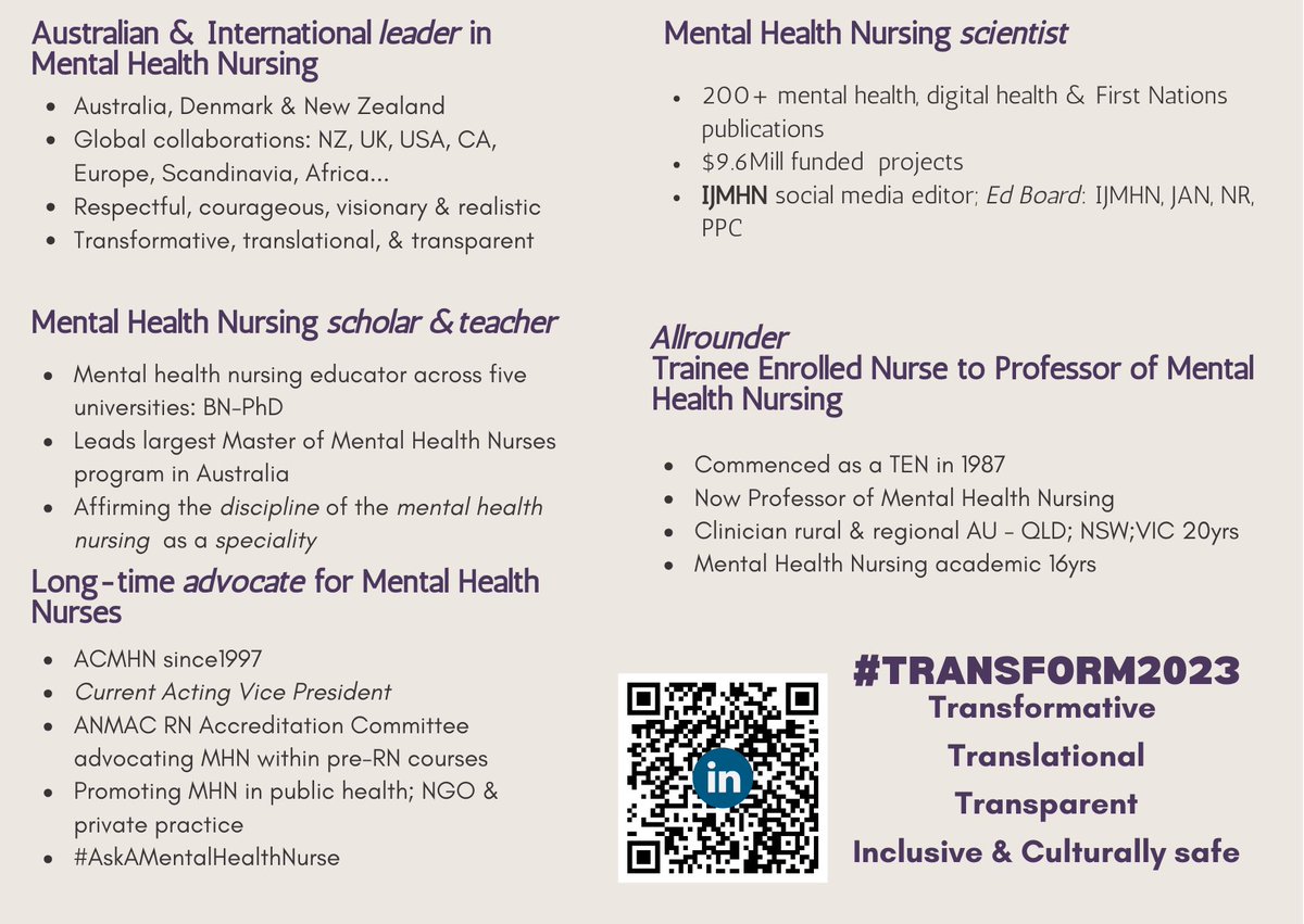 I’m standing for election 🗳️ as President for @ACMHN #MentalHealthNursing #AskAMentalHealthNurse #Transform23 #TopTen priorities #Vote1 🙏 Please help spread the word to Australian College of Mental Health Nurses 🇦🇺✅🙏