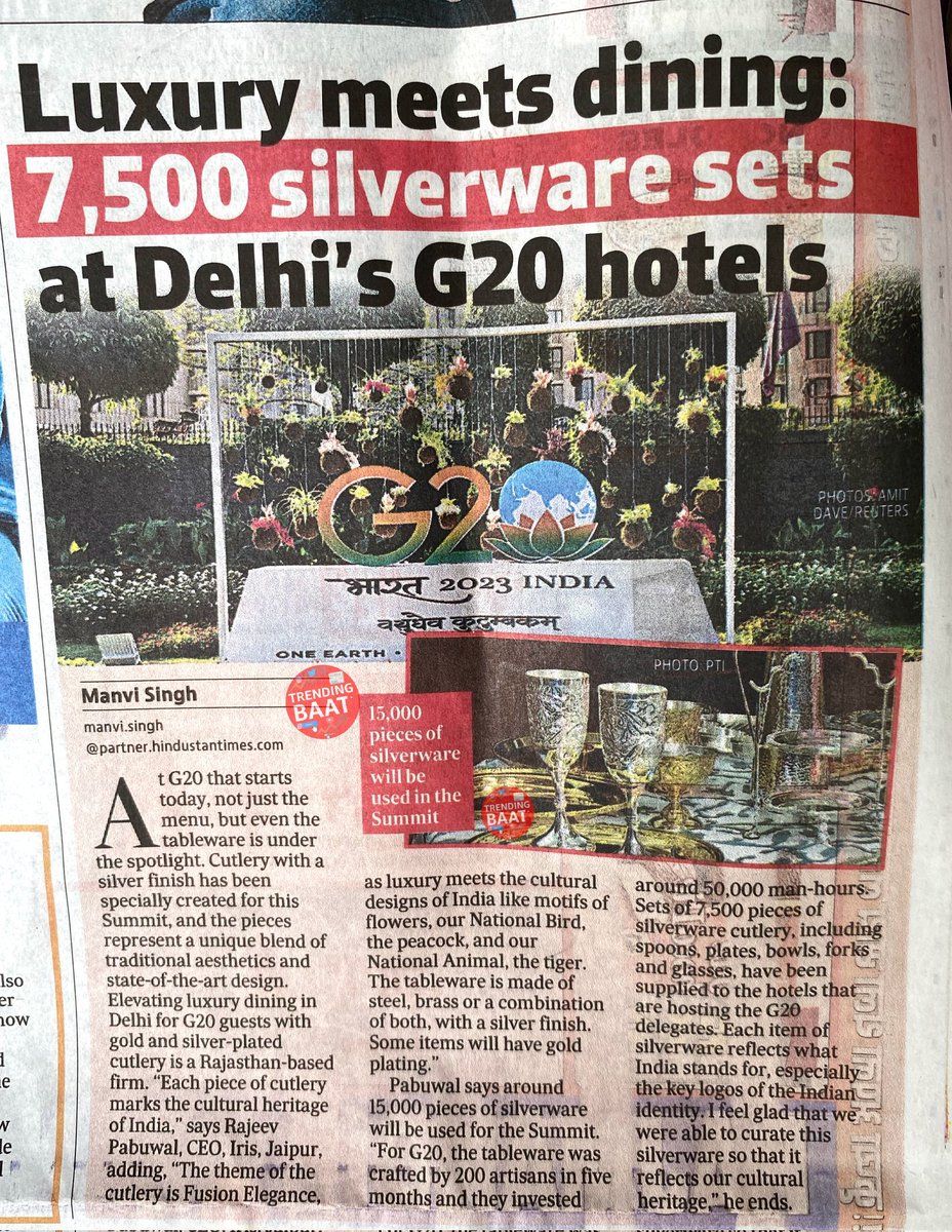 Luxury meets dining : 7500 silver ware sets at  delhi g20 hotels
@g20org
#g20  #g20summit #g20india #g20indonesia #g20van #g20summit2023 #trending #viral #trendingbaat #g20org