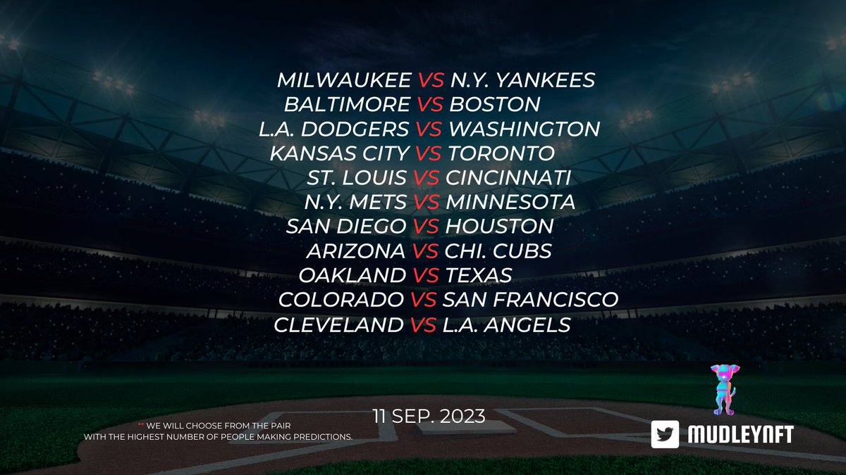 MudleyNFT's tweet photo. 📢MudleyNFT daily prediction is now open!! 
- RT and comment your prediction include #mudleydaily in your comment before 10 SEP 2023 11.59 AM(UTC+7) and wait for the good news. 

📌This event is restricted to MudleyNFT owners only. #mudleynft #BaseBall https://t.co/rI0GOPN5EQ