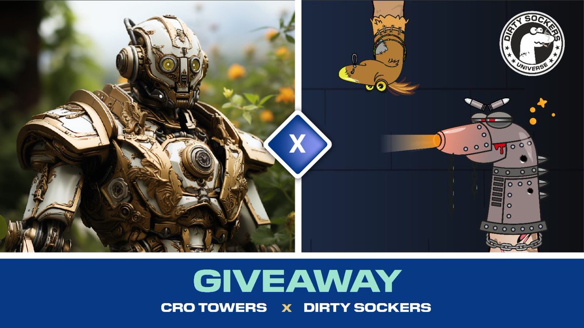 🎁#Giveaway🎁

CroMech collection mint - 20th of September🦾

Prizes:
🏆 1x CroMech
🏆3x Early Access spots (Dirty Sockers)

1⃣Follow 
<a href="/dirty_sockers/">Dirty Sockers.cro</a>
 &amp; 
@cro_towers

2⃣Tag 4 #crofam 
3⃣Like &amp; Retweet

72H⏰

#Cronos #CronosChain #NFT #NFTCommunity #Drops #NFTGiveaway