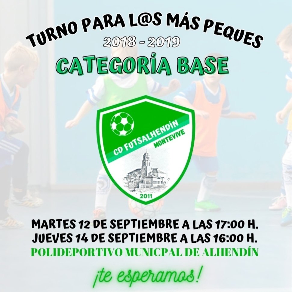 ¿Quieres que tus hij@s se inicien en el fútbol sala?

Son todo ventajas: aprendizaje en valores, entrenadores titulados, hábitos saludables, práctica de un deporte colectivo... y a cubierto! ¡No lo dudes!

Este Martes 12 y Jueves 14 en el Pabellón de Alhendín

<a href="/Ayto_Alhendin/">AyuntamientoAlhendín</a>