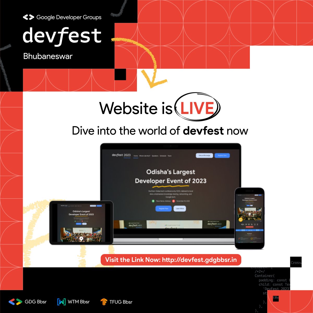 📢 Announcement 📢
Our Website is Now Live! 
Dive into our latest site and uncover the exciting things in store for you. 
Keep an eye out for updates and save the date! 
Check it out at devfest.gdgbbsr.in right away!

#DevFest2023 #DevFest
