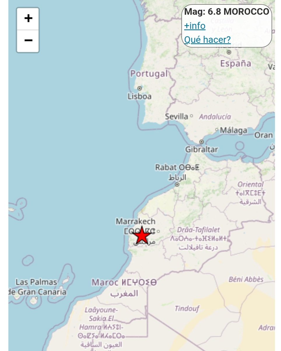 Meteohuelva's tweet photo. A las 00:14 h. se ha registrado un terremoto de 6,8 grados de magnitud en la escala de Richter en Marruecos que se ha sentido en toda la provincia de Huelva. Es el terremoto más intenso producido en Marruecos desde que hay datos. Habrá miles de víctimas 😔 https://t.co/ioArow5qBx