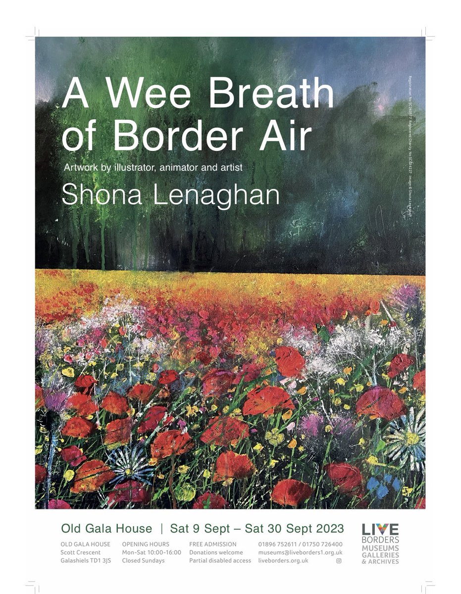 My exhibition entitled
 ‘A Wee Breath of Border Air’  starts today until 30th September at Old Gala House 10am-4pm Mon-Sat. I hope you can pop by to see my locally inspired landscapes

#colourfulart #colour #exhibition #painting  #paintingoftheday #paintpaintpaint #impressionism