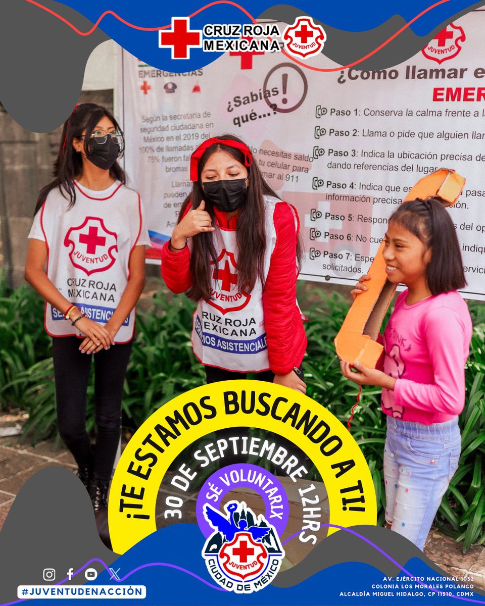 ¿Tienes entre 8 y 25 años? 
¡Participa con nosotros! ✨

Te esperamos en la Cruz Roja de Polanco, de 12:00 a 14:00 horas. ¡No olvides traer agua y ropa cómoda! 

#CDMX #HazLaDiferencia #SéParte #CruzRojaMexicana