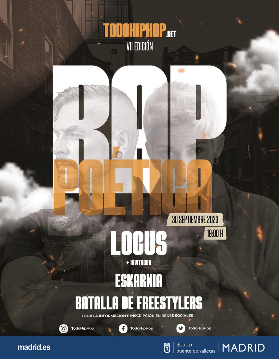 ❌ Empezamos en Madrid ❌

30 de Septiembre a las 19:00.

<a href="/locusduokie/">Locus</a> y un servidor estaremos en Madrid en el RAPPOÉTICA VII.

+ artistas invitados !!

BATALLA DE GALLOS . 
<a href="/eskarnia/">Eskarnia</a>

<a href="/todohiphop/">TodoHipHop.com</a>

Nos vemos ???

#locus #djlexmerk #2023  #rap4life #directo #conciertos