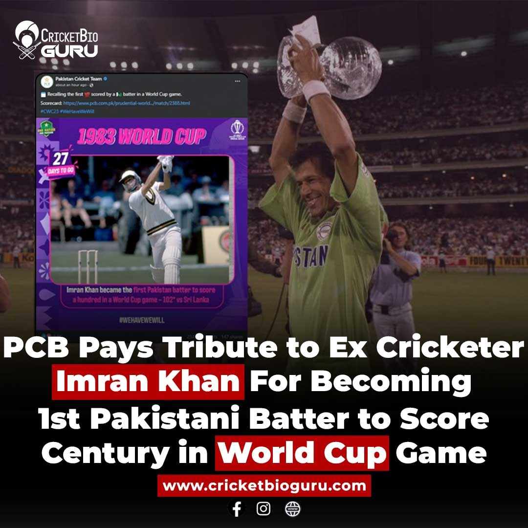 '🏏 A historic moment in Pakistan cricket! PCB pays tribute to the legendary Imran Khan for becoming the first Pakistani batter to score a century in a World Cup game. 🙌🇵🇰
#ImranKhan #CricketLegend #WorldCupCentury #cricketbioguru #cricketbio #crickettrendings #cricketguru