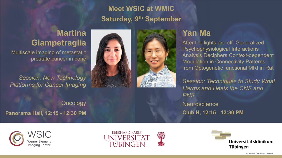 WSIC_Tuebingen's tweet photo. For Saturday, we have a great selection of talks from our lab: Dr Jonathan @jonny_cotton, Gina @DunkelGina, Vera @verajoe11, Laura, Martina @MartiGiamp, and Yan @yma39822872 during the oncology, neuroscience and systemic diseases (kidney, liver and pancreas) sessions #WMIC2023 https://t.co/hFuP6ey48b
