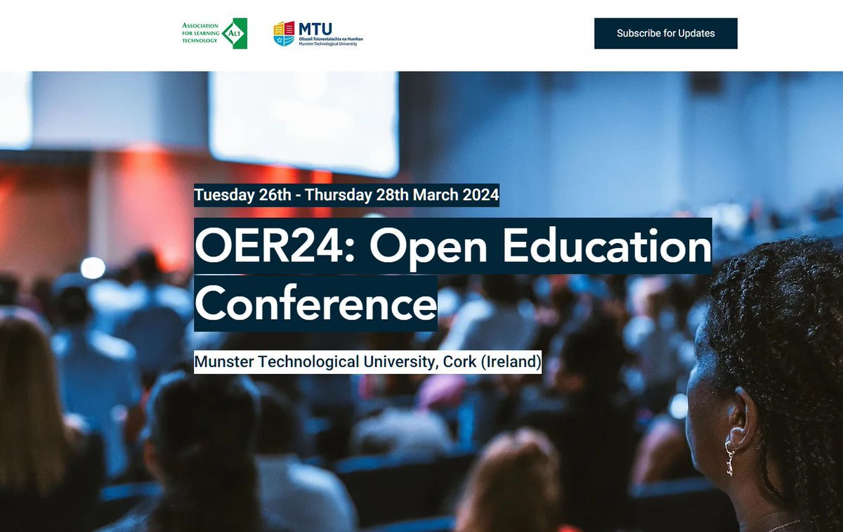 Pleased to announce that Munster Technological University have won our bid to host the 15th annual conference for Open Education Research, Practice and Policy (#OER24). We look forward to welcoming delegates to Cork on March 27th + 28th. For more see go.mtu.ie/4845i4G