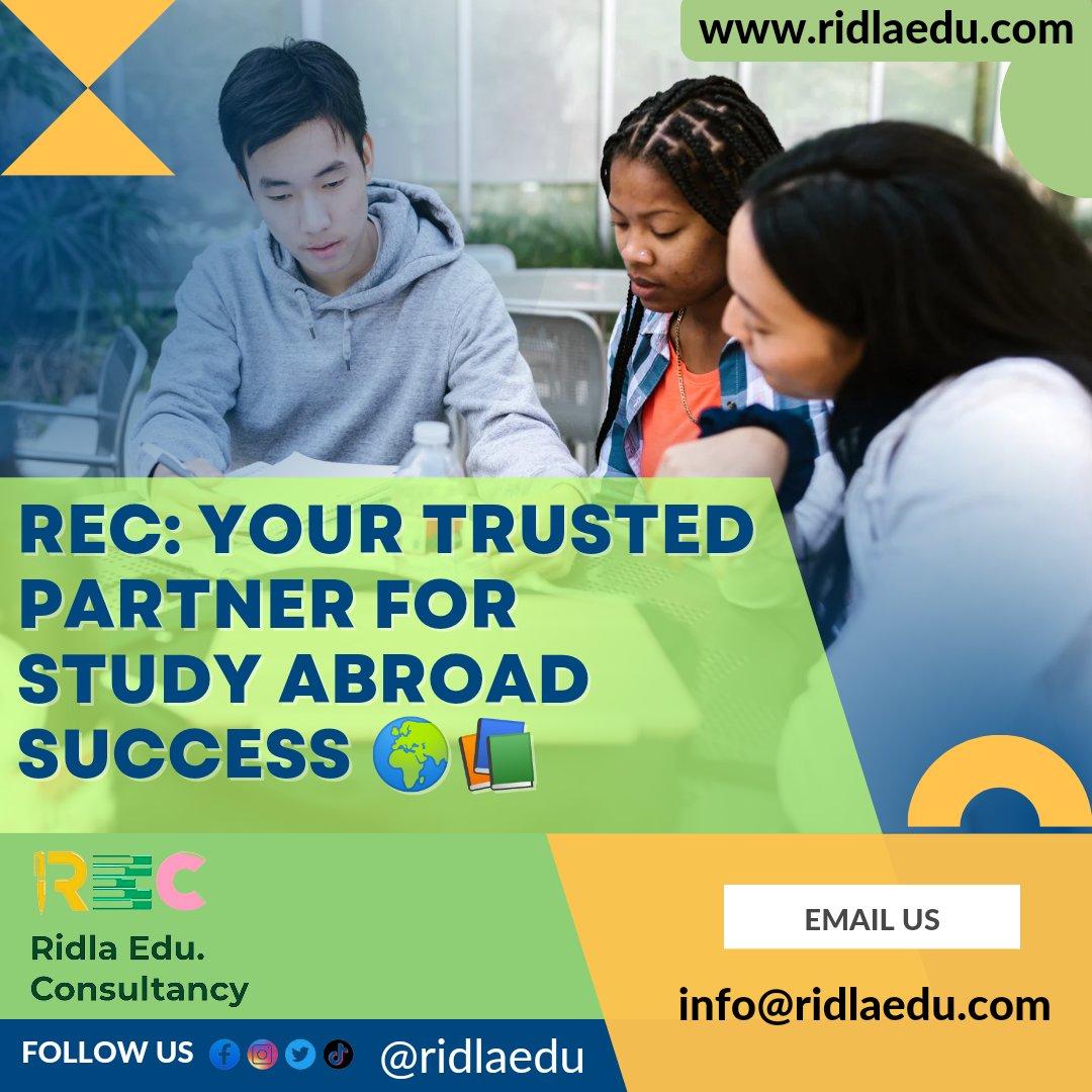 RidlaEdu's tweet photo. 🌍✈️ Looking to study abroad? Look no further! Trust REC to make your study abroad dreams a reality. 📚🌟 #StudyAbroad #Education #REC #getprofessionalhelp https://t.co/iMmxQut1px