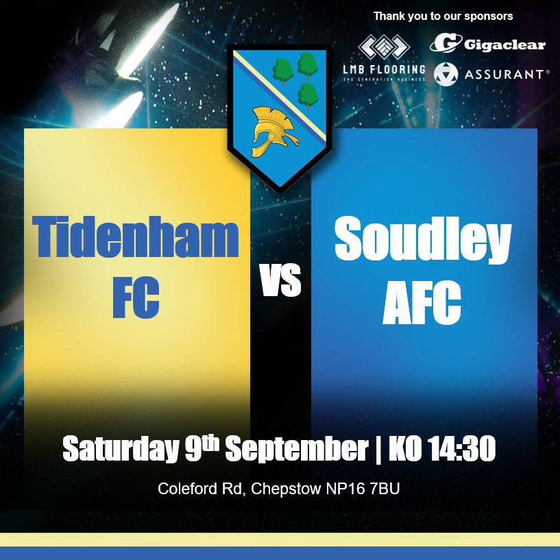 ⚽️ <a href="/TidenhamFC/">Tidenham FC</a> 📍 Tidenham (NP16 7BU) ⌚️ 14:30 🛠️ LMB Flooring 🛜 <a href="/gigaclear/">Gigaclear</a> 🚗 <a href="/Assurant/">Assurant</a>