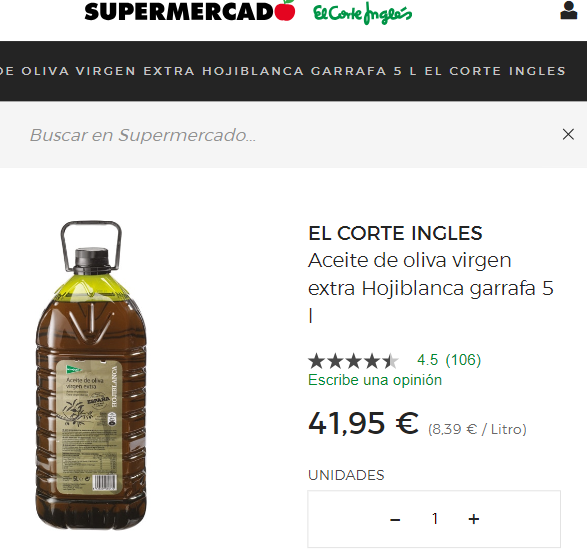 A la izquierda el precio de 5L de aceite de oliva en Portugal y a la derecha el mismo en España. ¿Alguien me lo puede explicar? Se produce en España y es mucho más barato en el país vecino.