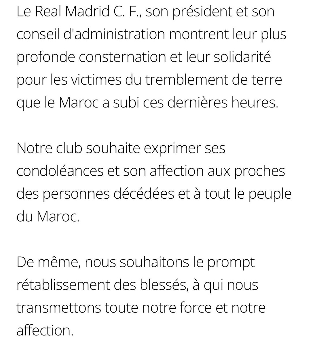 RMadridFrance_'s tweet photo. 🚨Communiqué du Real Madrid.🇲🇦🤍 https://t.co/J9wrgp5C54