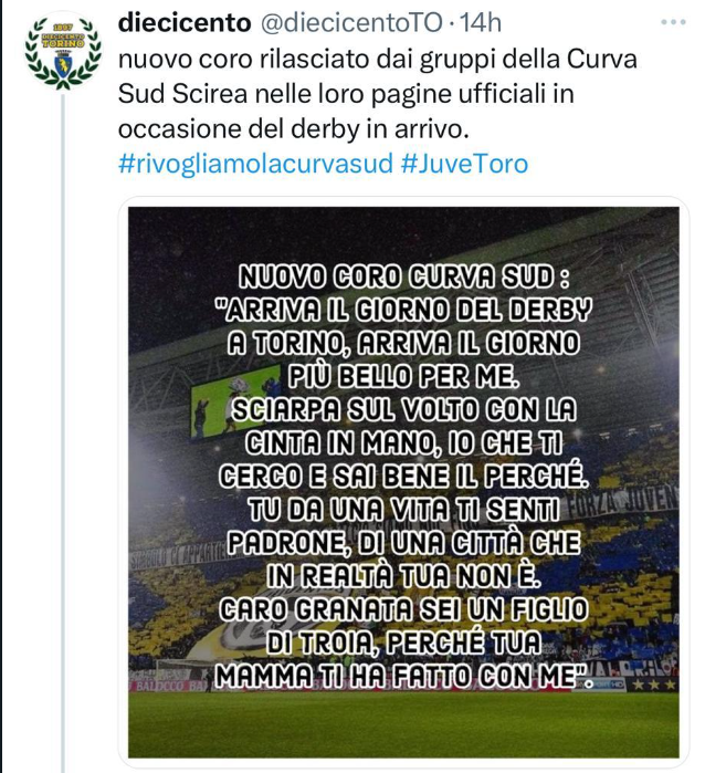 fondazionejb's tweet photo. Come Fondazione Jdentità Bianconera

Prendiamo formalmente le distanze da questo tipo di violenza, becera e criminale.
Non rappresenta nulla dei nostri valori, non ha nulla a che vedere con lo sport.

Possiamo e dobbiamo amare la Juve senza odiare nessuno! https://t.co/DrpZ4S9QfH