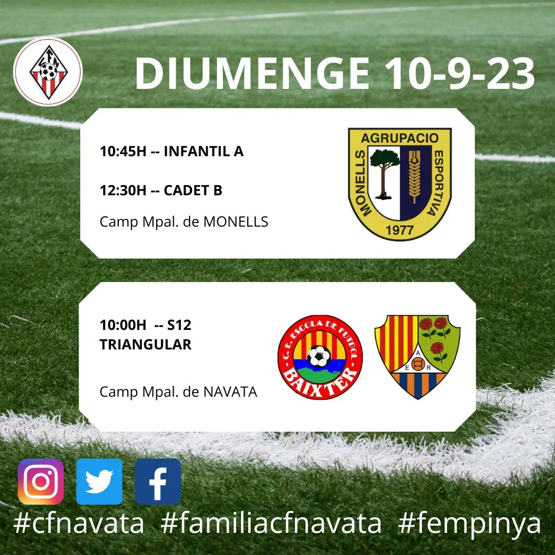 Navata CF (@navatacf) on Twitter photo Pretemporada 23/24⚽️
#cfnavata #familiacfnavata #fempinya
<a href="/AEMONELLS/">AE MONELLS</a> <a href="/efbaixter/">E.F. Baix Ter</a> <a href="/AEROSES_1921/">AEROSES</a> Pretemporada 23/24⚽️
#cfnavata #familiacfnavata #fempinya
<a href="/AEMONELLS/">AE MONELLS</a> <a href="/efbaixter/">E.F. Baix Ter</a> <a href="/AEROSES_1921/">AEROSES</a>