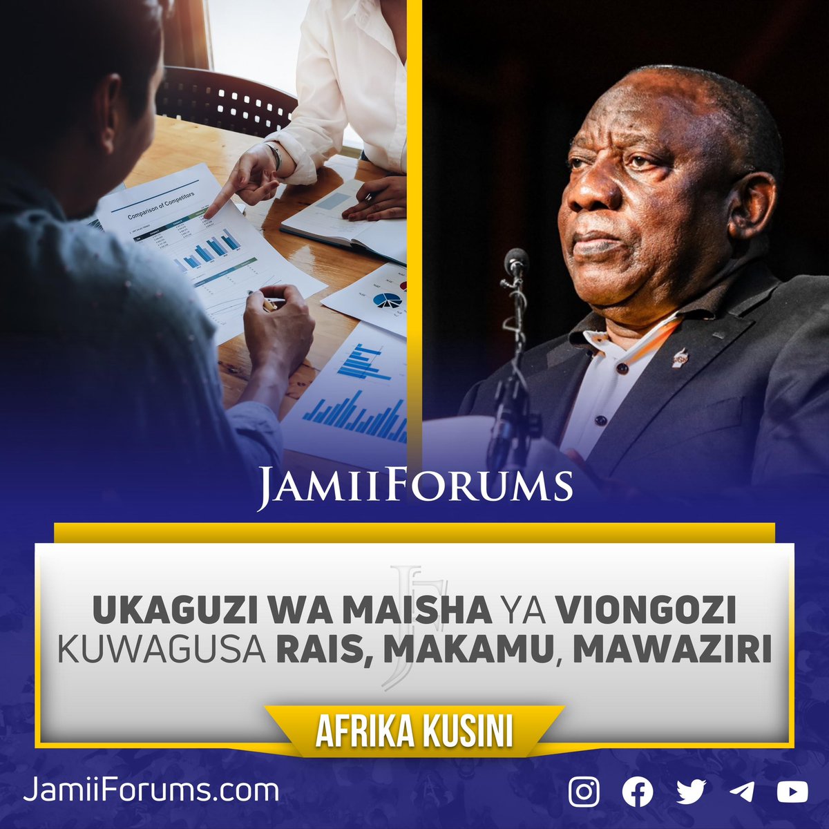 JamiiForums's tweet image. AFRIKA KUSINI: Rais #CyrilRamaphosa amesema Ukaguzi wa Mitindo ya Maisha ya Viongozi ulioanza Machi 2021 kwa sasa umewafikia yeye, #Makamu wake na #Mawaziri na ni lazima ukamilishwe hivi karibuni, ingawa hajaweka wazi tarehe kamili

Taarifa zinasema hadi kufikia Machi 2023,…
