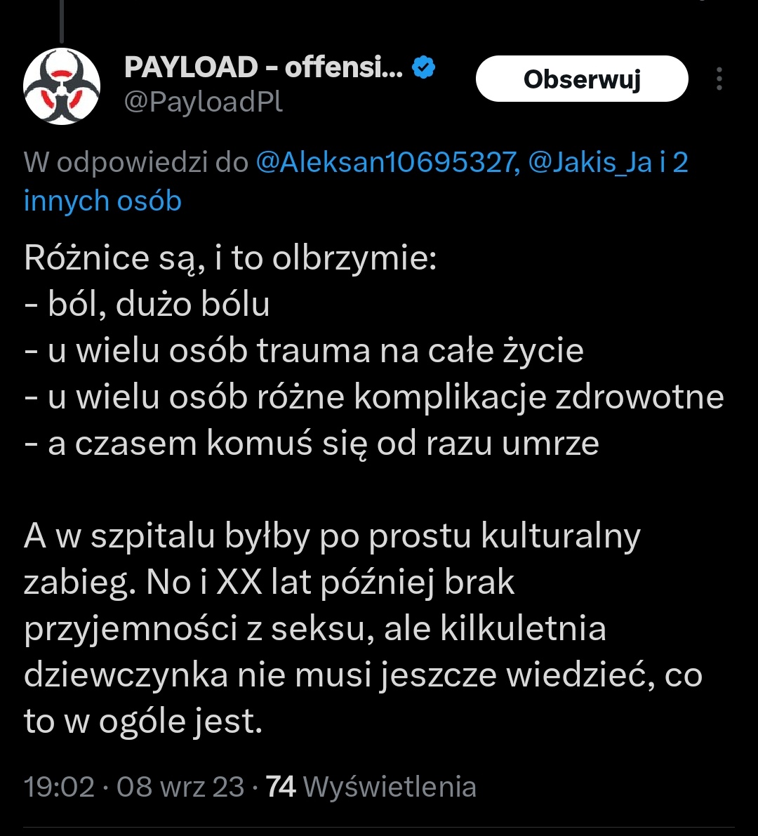 heretyczka_'s tweet photo. Nic bardziej obrzydliwego dzisiaj nie przeczytacie.
Pozbawianie kobiet przyjemności z seksu poprzez usuwanie łechtaczki i zszywanie pochwy powinno odbywać się w szpitalach 🤡 https://t.co/DSVrB45svP