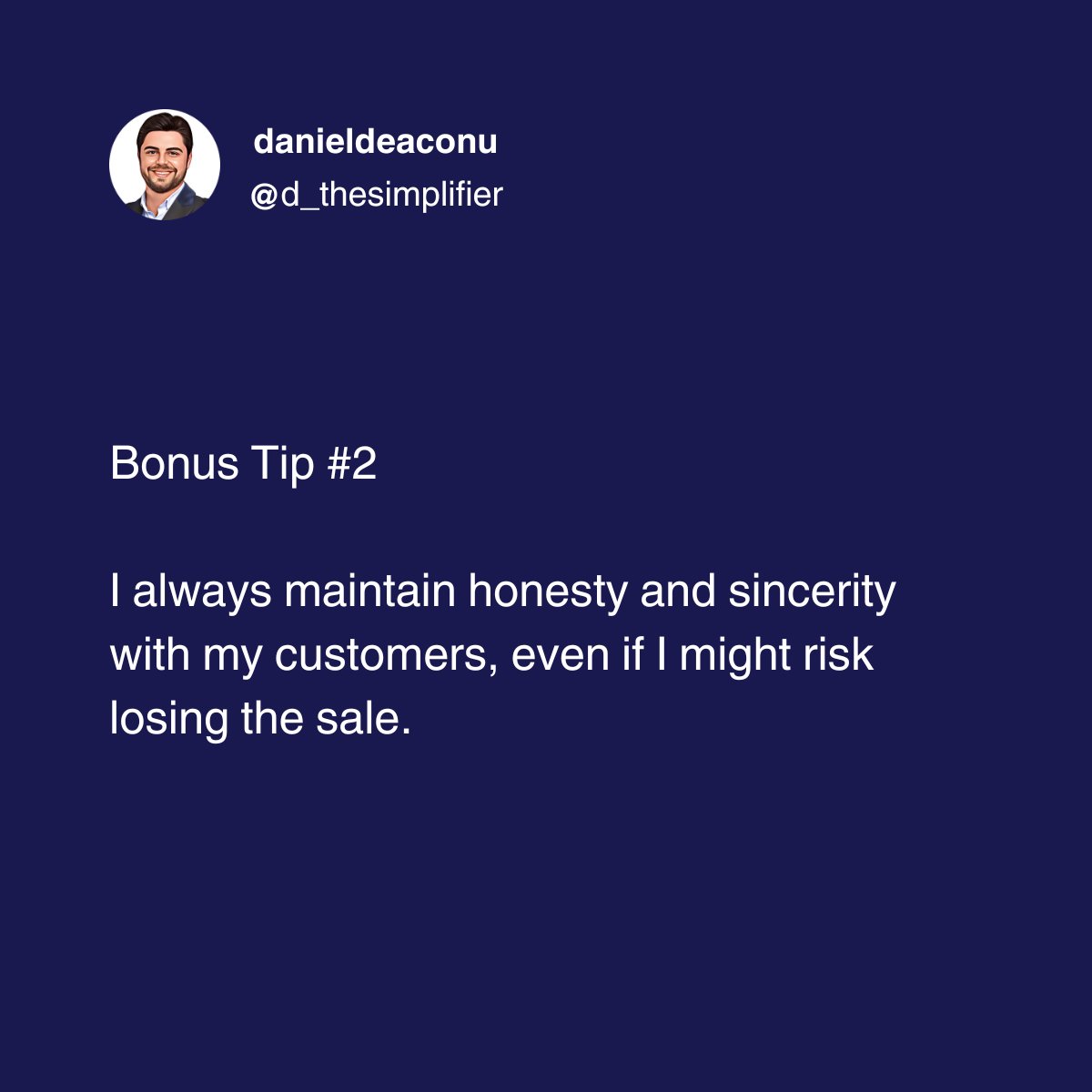 d_thesimplifier's tweet image. How do I sell a complex product?

I sell:
- The problem I solve, not the product
- The value, not the features
- What my clients need, not what I think they need
- The benefits, not the technical details
I use simple and understandable terms, not technical jargon.

#thesimplifier