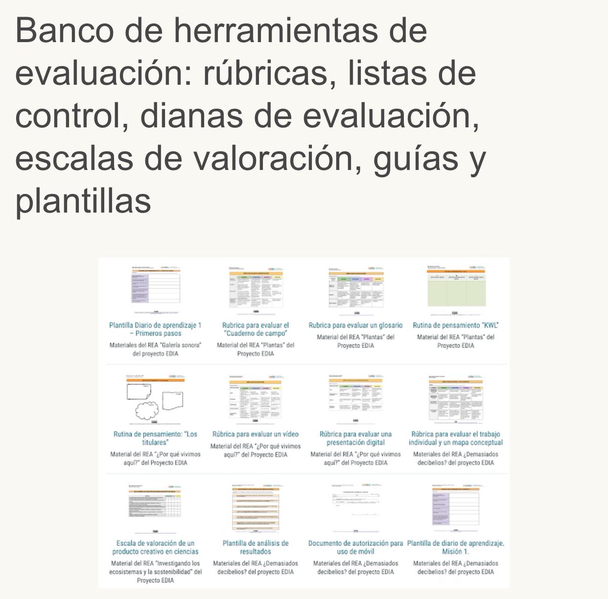AyudaMaestros's tweet photo. Banco de herramientas de evaluación: rúbricas, listas de control, dianas de evaluación, escalas de valoración, guías y plantillas. 👉 https://t.co/DBatekp4ou Vía @educaINTEF @CeDeC_intef https://t.co/7kGm6mpES7