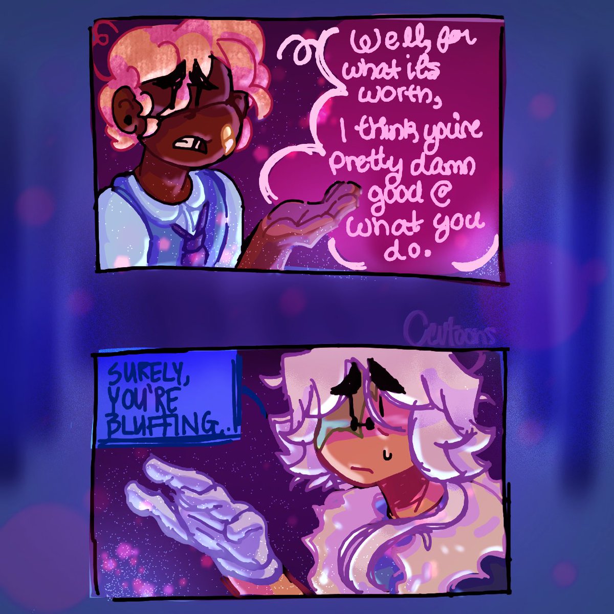 TVC_Discord's tweet photo. It’d be a shame if one of us were to get crystallized in battle protecting the other🧊! #servershipping #DionDCD #SorenDCD #Discordedfanart #DCDfanart https://t.co/cilAmkLS6O