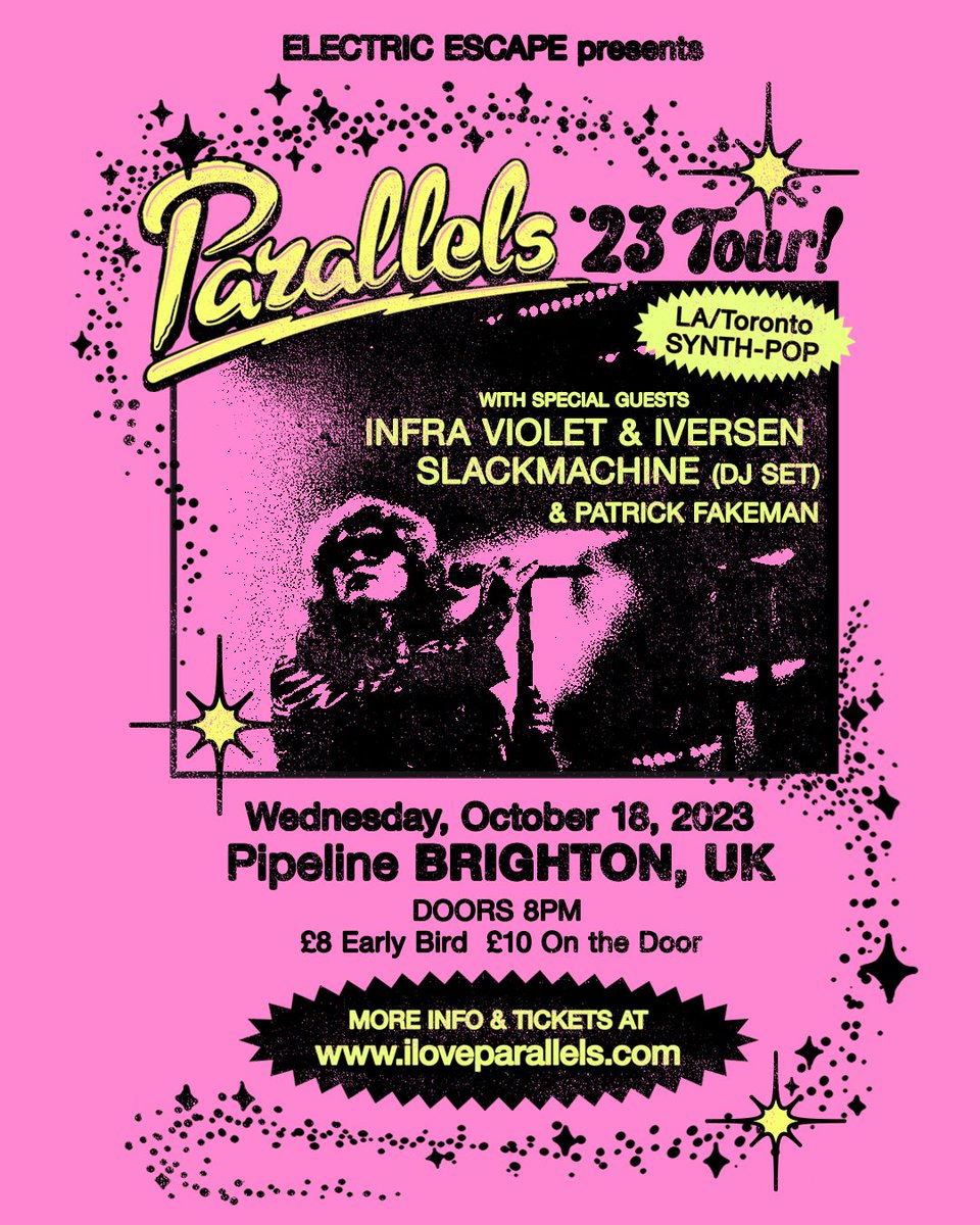 So so excited to announce we’re playing with <a href="/iloveparallels/">Parallels</a> Oct 18th w/ <a href="/IVERSENmusic/">IVERSEN</a> <a href="/SLACKMACHINE/">SLACKMACHINE</a>  @patrickfakeman 🎶 It’s such an honour to support an artist that has inspired our own writing, it’s gonna be such a party we are soooo excited ✨ 🎟 Tickets in bio #synthwave