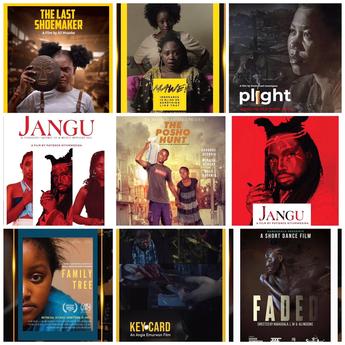 Shout out to these amazing creators of this amazing work 😍😍✌🏿keeping the heart of Cinema Alive ✌🏿🔥
Ugandan Entertainment 😍
Be on the look out for these Titles 
✌🏿🔥🔥🔥
#Thelastshoemaker
#Jangu
#plight
#ThePoshoHut
#Keycard
#Faded
#Mawe
#Cinema 

🔥🔥🔥🔥🔥
