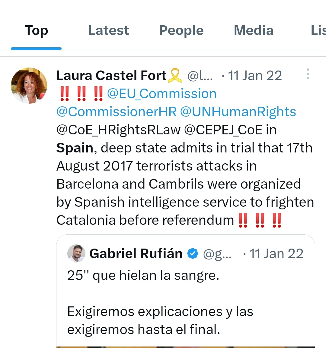 Laura Castel collaborated with the conspiracy theory disinformation campaign that claims that the 2017 radical Islamist terrorist attacks in Catalonia were organised by intelligence services? 🤯 Do @PieterOmtzigt @coe @EPP consider her a reliable and neutral source of info? 878/