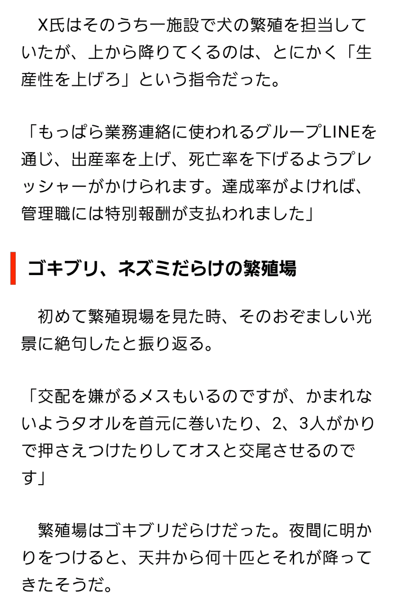 tkzwgrs's tweet photo. 【新潮報道】ペットショップ大手「Coo＆RIKU」告発まとめ

・216店舗で毎月数千匹の犬猫を売り捌くため全国に“大量生産繁殖場”を建設
・ゴキブリ/ネズミだらけのなか強制交尾
・死んだら冷凍庫で凍らせ一括焼却
・ウイルス/寄生虫付き個体を健康と偽って販売
→“返品”されたら保護犬猫と偽って里親募集 https://t.co/qbDFT0tAhy