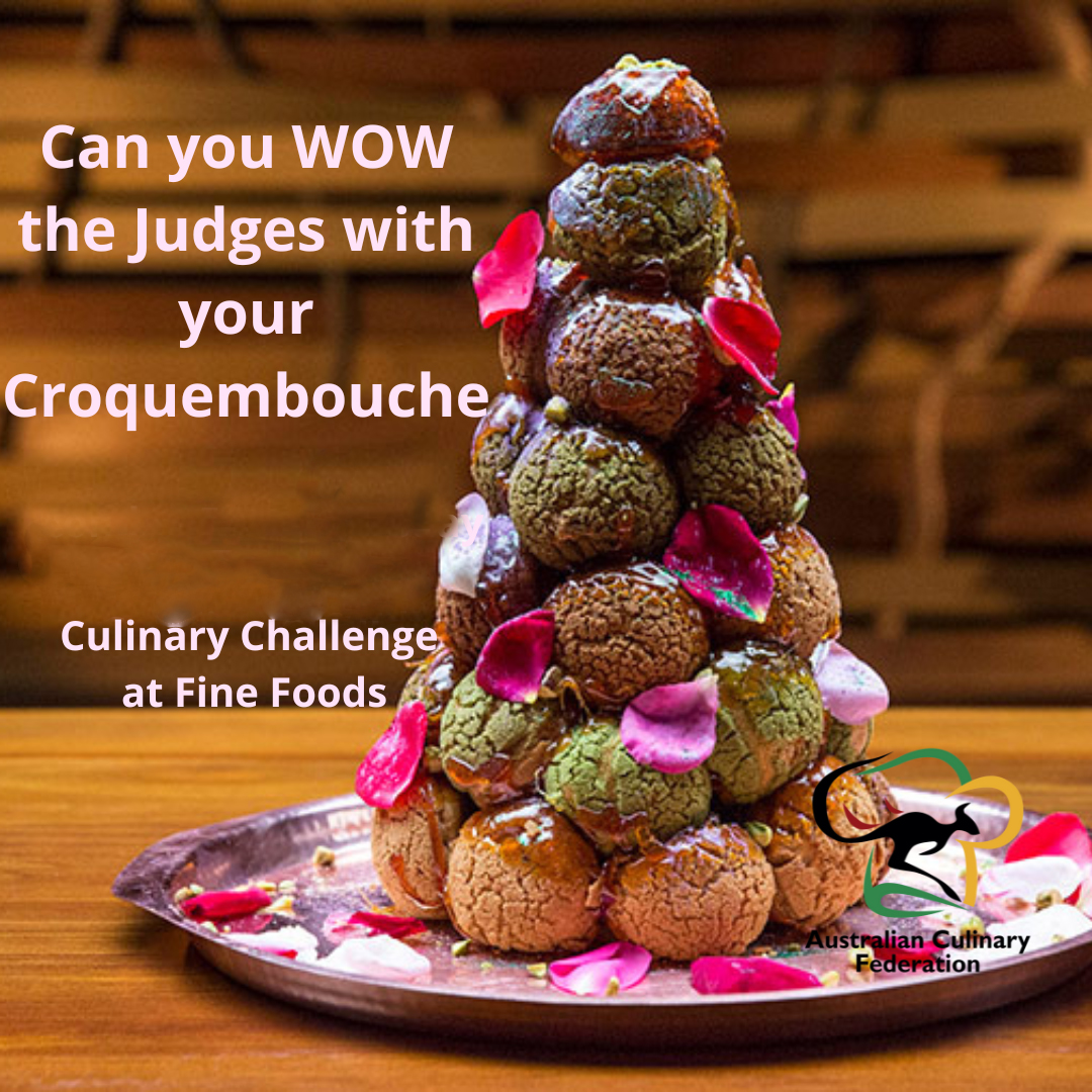 ACFaussiechefs's tweet image. F9 Traditional Croquembouche Challenge

Competitors have ninety (90) minutes to present 1 x 30cm high traditional or contemporary Croquembouche.

Must be composed of choux buns with filling, appropriate garnish &amp;amp; sauce.

More info at tinyurl.com/5n78wa6c