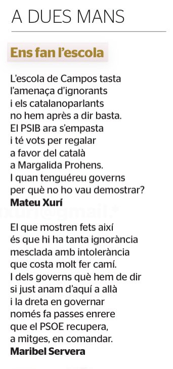 Ja venen les conseqüències
d’un <a href="/psibpsoe/">PSIB-PSOE</a> tou
i un @pp que posa el jou
damunt les nostres essències