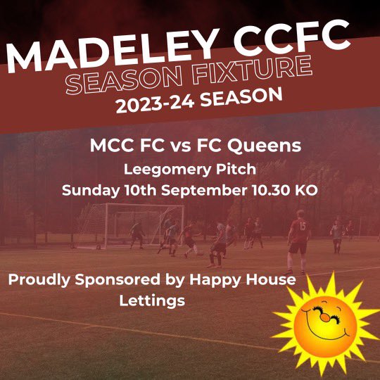 📢 ANNOUNCEMENT 📢

The boys will be playing against FC Queens on Sunday at 10:30. The game is at Leegomery playing fields.  

All support welcome, come down and enjoy this heatwave while we have it! ⚽

Thanks to our sponsor Happy House Lettings for the continued sponsorship ☀️